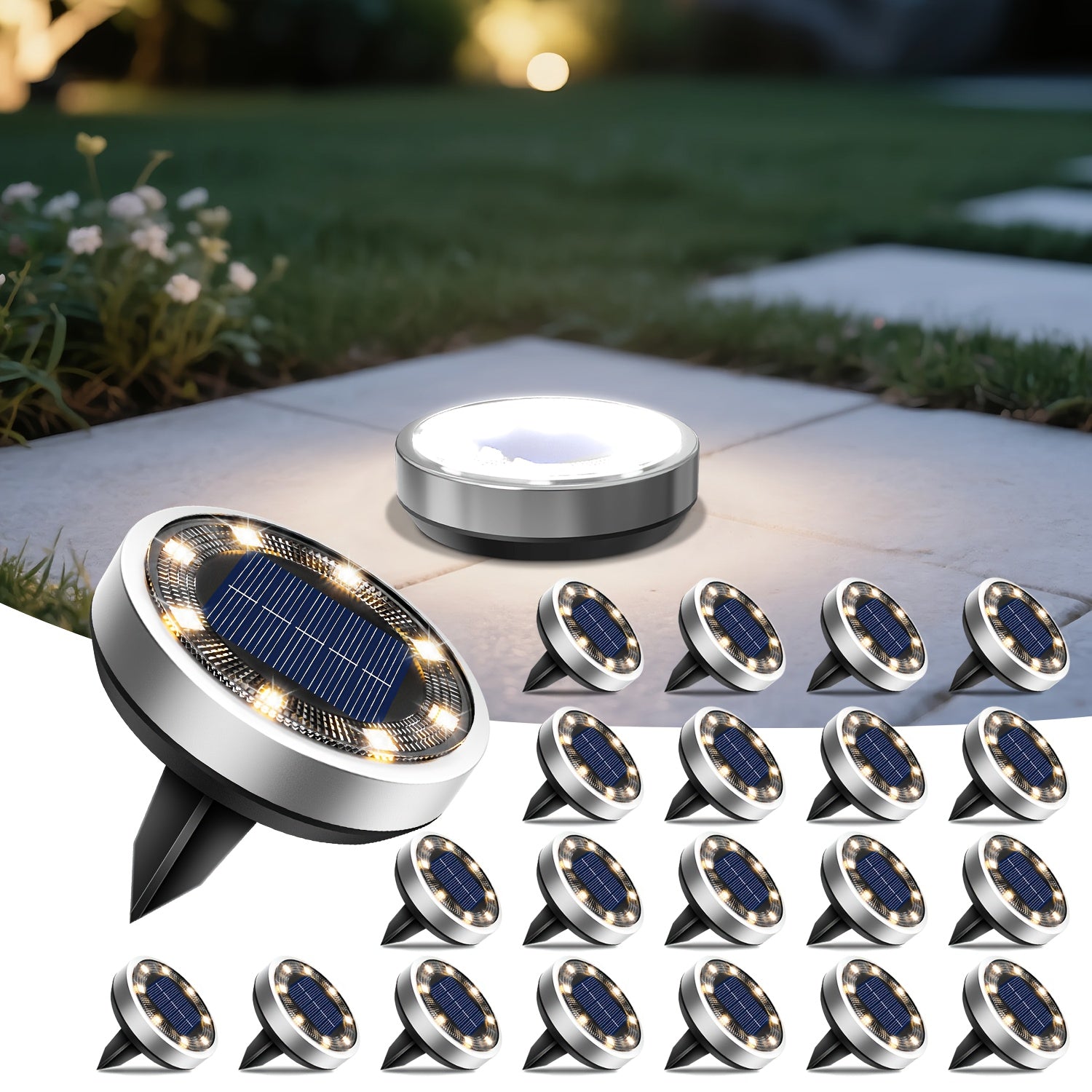 4/5/6/10/12/20pcs 8LED Super Bright Solar In-Ground Light (Regular/Mini Style) Outdoor IP44 Solar Powered Ground Light, Perfect for Garden, Backyard, Stairs, Pool, Walkway, Driveway, Pavement, Flower Bed, Auto On/Off, Easy Installation