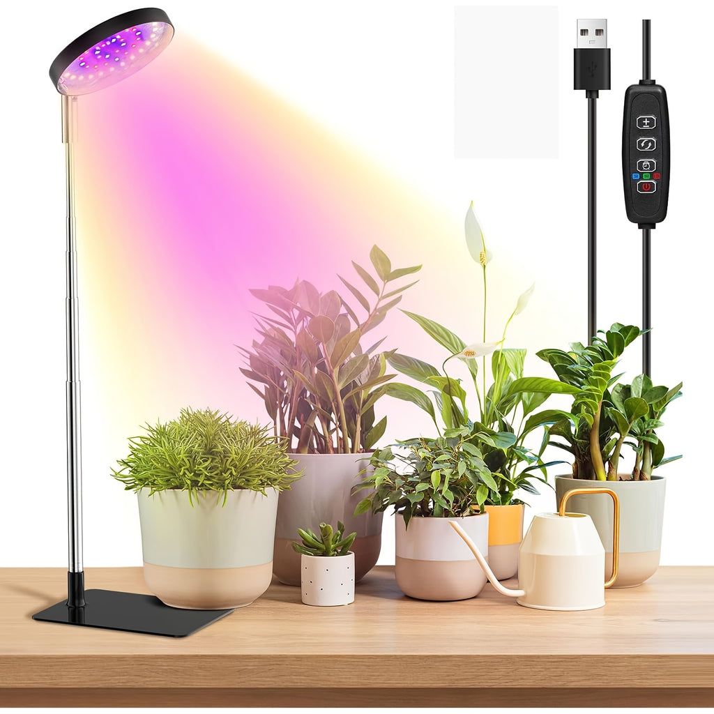 Full Spectrum LED Grow Light for Indoor Plants, 48 LED Beads, 2 Installation Options, 3 Selectable Spectral Modes, 3/9/12 Hours Timing Function, 10-Level Dimmable Brightness, Adjustable Height from 6.7 Inches to 26 Inches