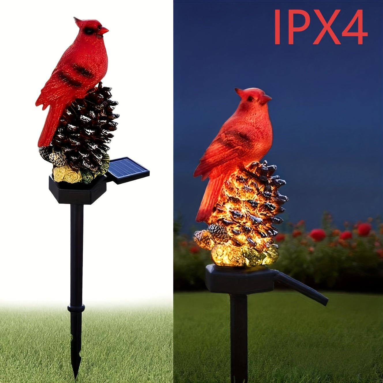 Solar Cardinal Pinecone Light, Outdoor Lawn Ground Insert Decoration, Courtyard Porch Ambiance Lighting, Warm Winter Landscape Light