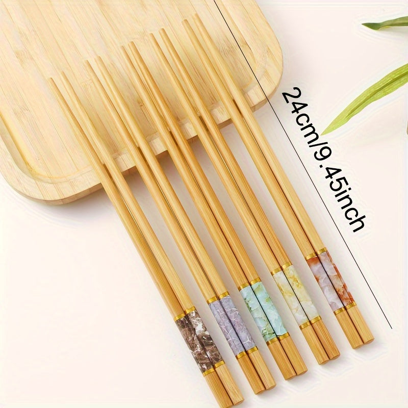10 Pairs, 24cm / 9.45 Inches, Patterned Bamboo Chopsticks Reusable – Perfect for Wedding Parties, Ceremonies – Chinese Natural Anti-Slip Chopsticks – Dishwasher Safe – Lightweight Chopstick Set – Great for Eid