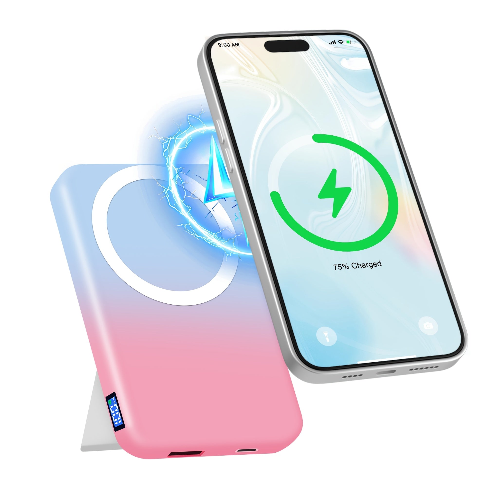 10000mAh Magnetic Stand Power Bank | Portable Ultra-Thin, 22.5W Wireless Fast Charging, USB Type-C, Universal Charger, Designed for iPhone 12-17 Series, Lithium Polymer Battery