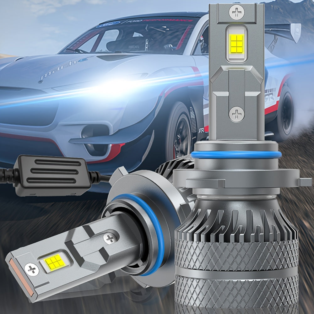 2Pcs 12V LED Car Headlights 9005/HB3 9006/HB4 9012/HIR2 H8 H9 H11 H4 H7 H1-QG072 6500K White Light Bright 3570 CSP Chip New Upgraded Design LED Plug-in Bulbs, Super Cooling System