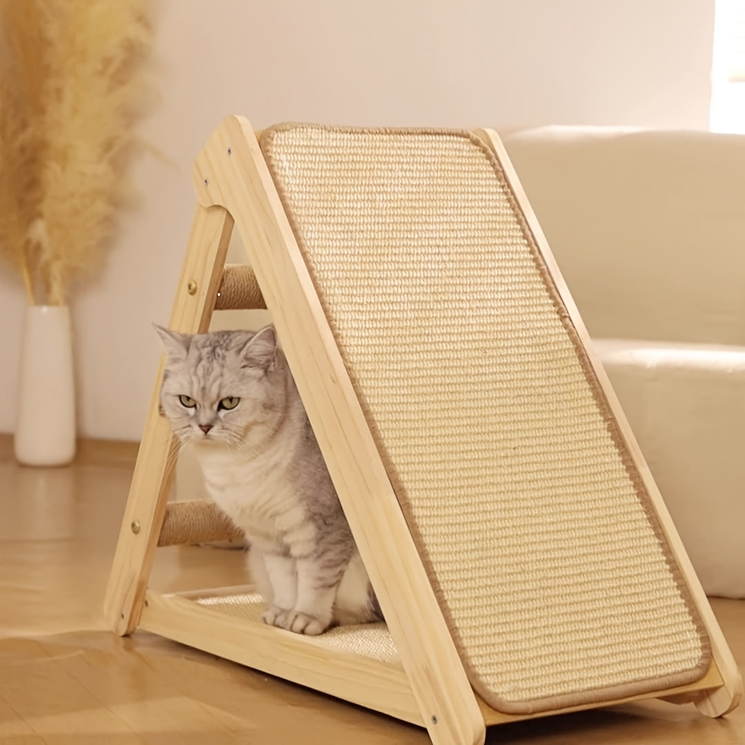 耐用的剑麻猫抓板和攀爬玩具 - 多层木框架，带有整合式抓板，非常适合室内猫，室内猫配件|多层抓板|剑麻抓面