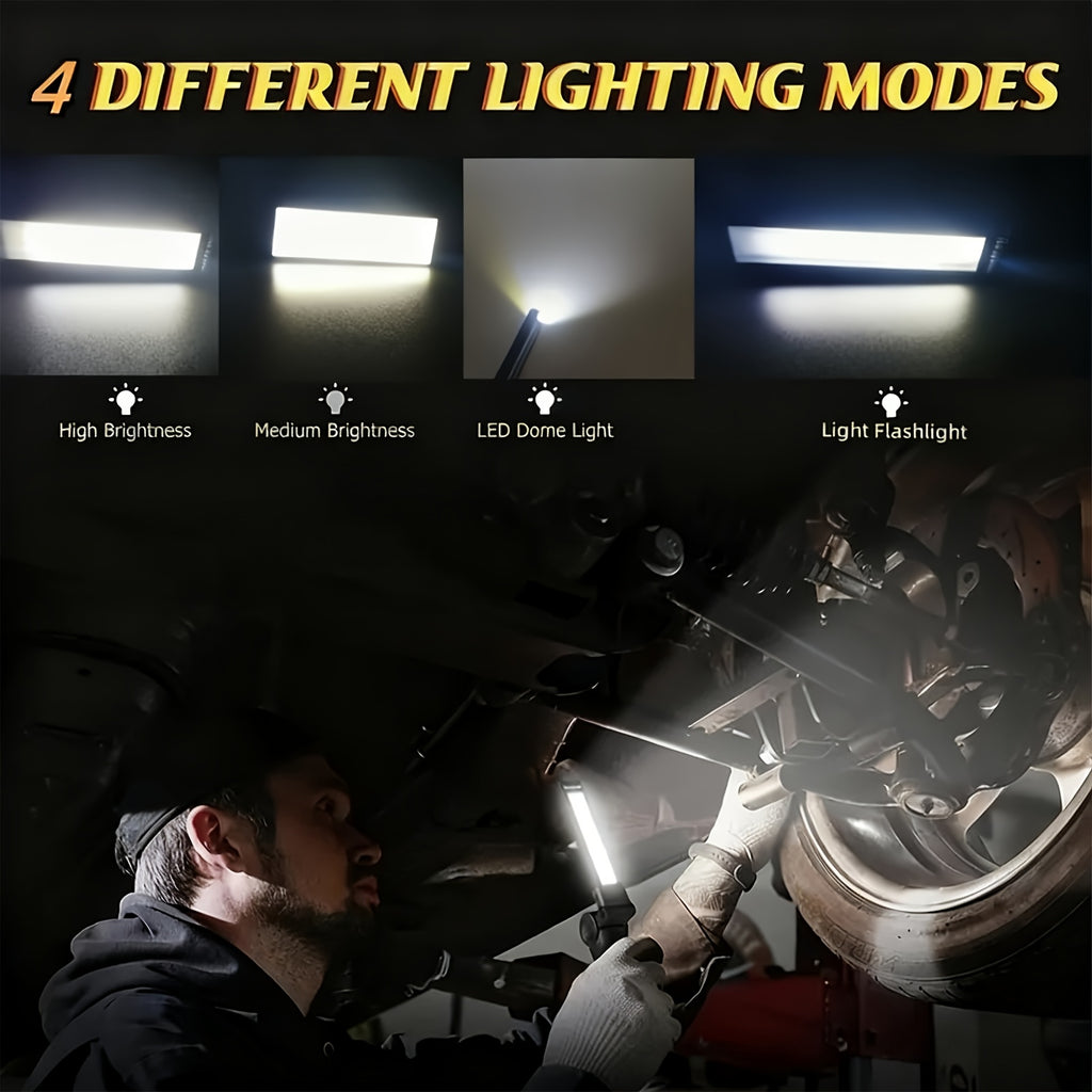 1/2Pcs Magnetic Base LED Work Light, Type-C Rechargeable, 4 Lighting Modes 360° Rotatable High Bright Flashlight, Multipurpose for Repair Outdoor Christmas Gift Men Gift