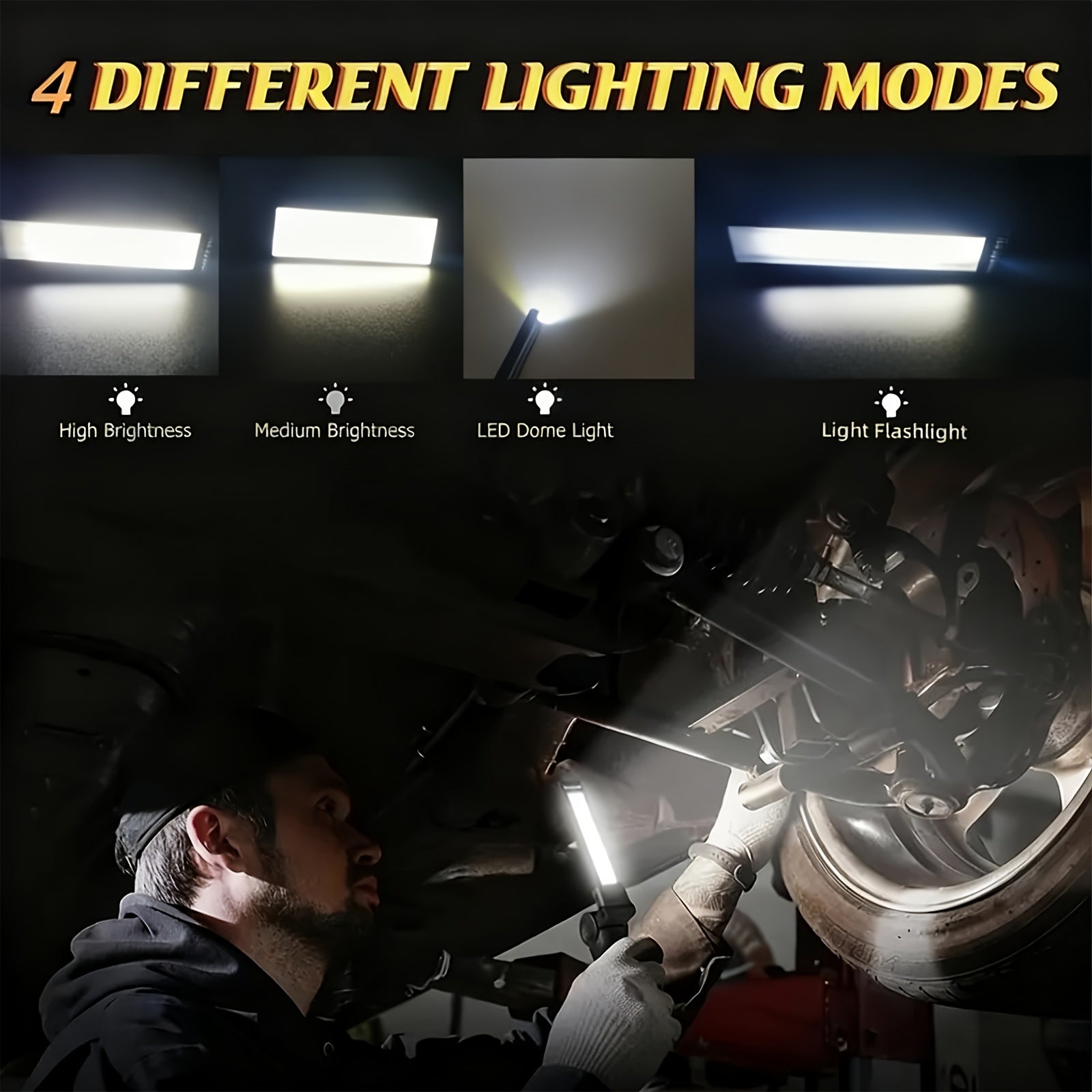 1/2Pcs Magnetic Base LED Work Light, Type-C Rechargeable, 4 Lighting Modes 360° Rotatable High Bright Flashlight, Multipurpose for Repair Outdoor Christmas Gift Men Gift