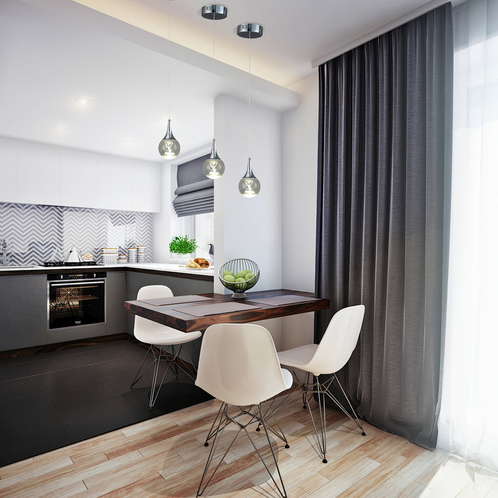 Enncll modern chrome globe LED pendant light, with 3D deer crystal lampshade - adjustable hanging height, polished metal finish, warm 3200K light, suitable for kitchen island, dining room or bar, elegant teardrop design