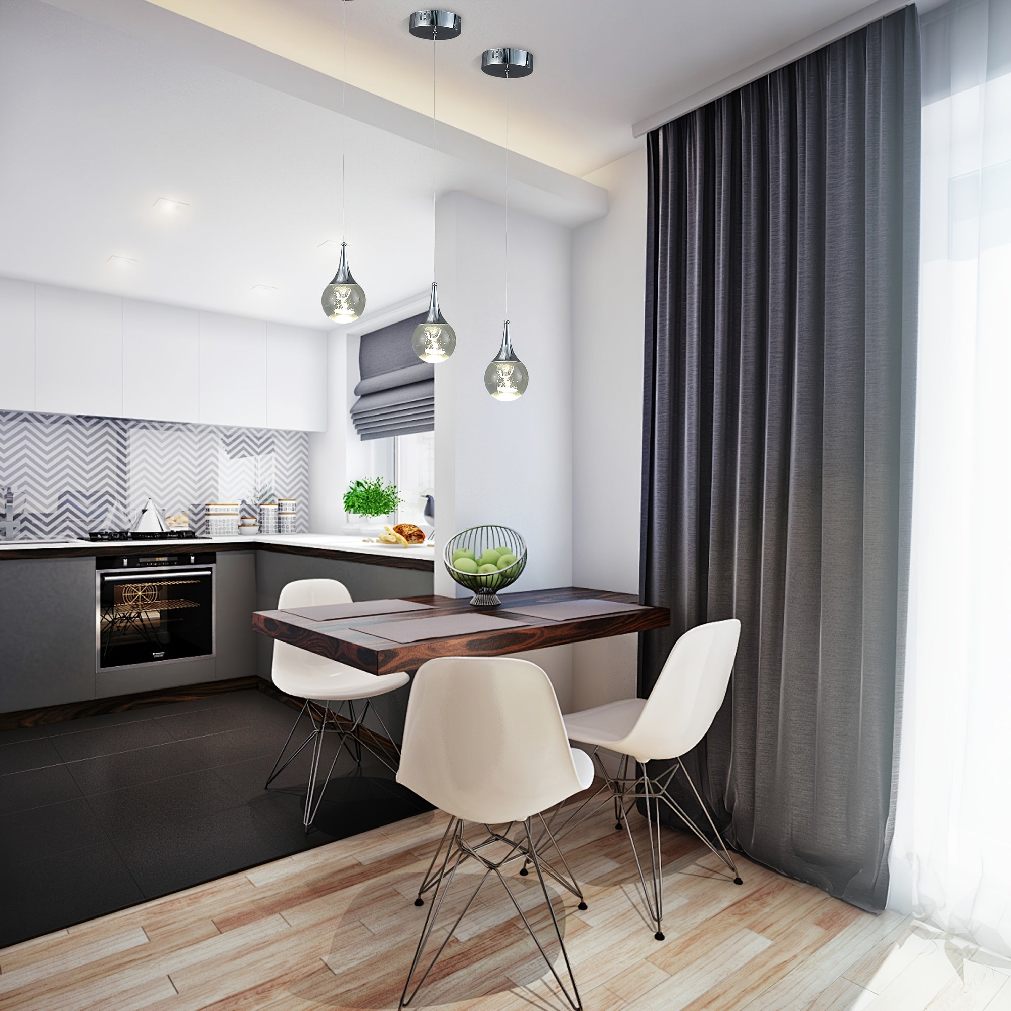 Enncll modern chrome globe LED pendant light, with 3D deer crystal lampshade - adjustable hanging height, polished metal finish, warm 3200K light, suitable for kitchen island, dining room or bar, elegant teardrop design