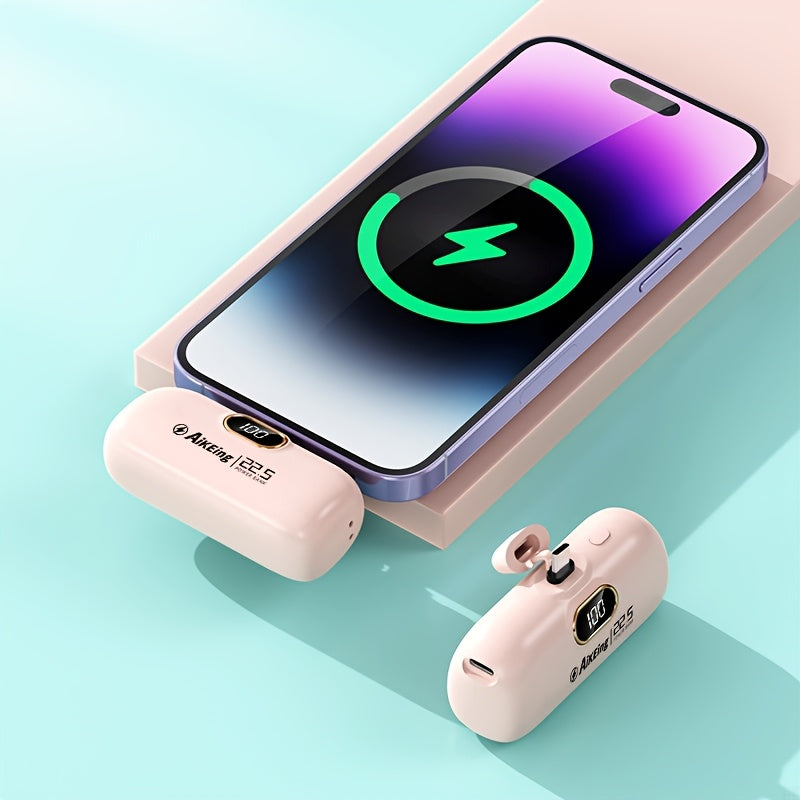Aikeing 5000mAh 迷你行動電源，iPhone 充電器，內建 Type-C 接頭，適用於 Android 和所有行動裝置的快充行動電源，輕巧旅行充電器，緊急口袋充電器，方便攜帶使用（萬聖節、聖誕節、當地倉庫）