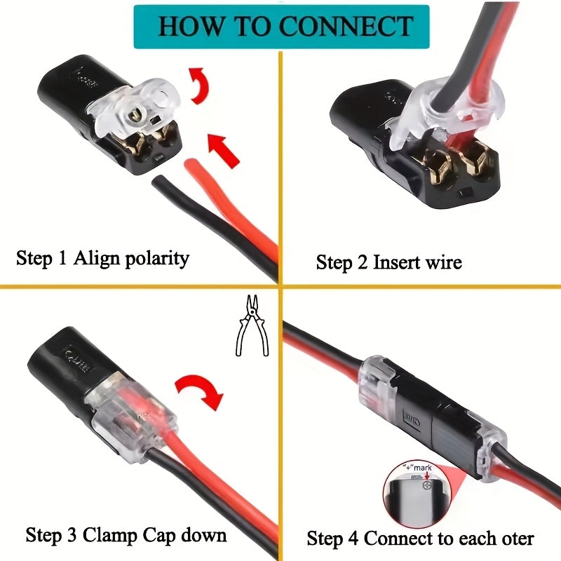10/20/50pcs Wire Insertion Connector with Lock Catch - Pluggable LED Wire Connector, 2-Pin 2-Way Wire Connector, AWG 18-22, No Wire Stripping Required