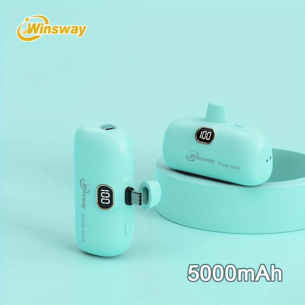 Winsway迷你便攜充電寶5000mAh，Type-C手機移動電源，LED數顯屏，適用於iPhone 17/17 Plus/16 Pro/16 Pro Max/iPad Pro/安卓手機，手機必備聖誕禮物