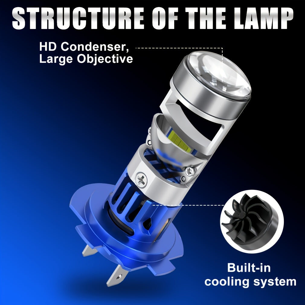 TOAUTO 2-Pack H7 LED Lens Car Headlight Bulbs CSP 3570 Projector Lens 1:1 Ratio 6500K Color Temperature Vehicle CAN Bus Compatible 70W Power 20000 Lumens Car Fog Light Auto Lamp