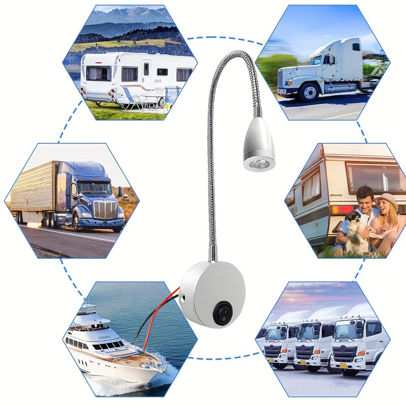 MRYC 3W Flexible Gooseneck LED RV Reading Light, Heavy-Duty Adjustable Spotlight, Hardwired DC12-24V, Button Switch, Suitable for Camper Trailer Interior Ceiling Wall Mount Lighting