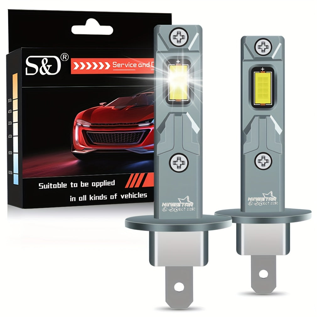 2Pcs H1 LED Headlight Bulbs 6500K White Super Bright 20000LM H1 LED Car Headlight Turbo Light Headlight and Fog Light Plug-and-Play Turbo Fan Fits 99% of Cars with Canbus 12V