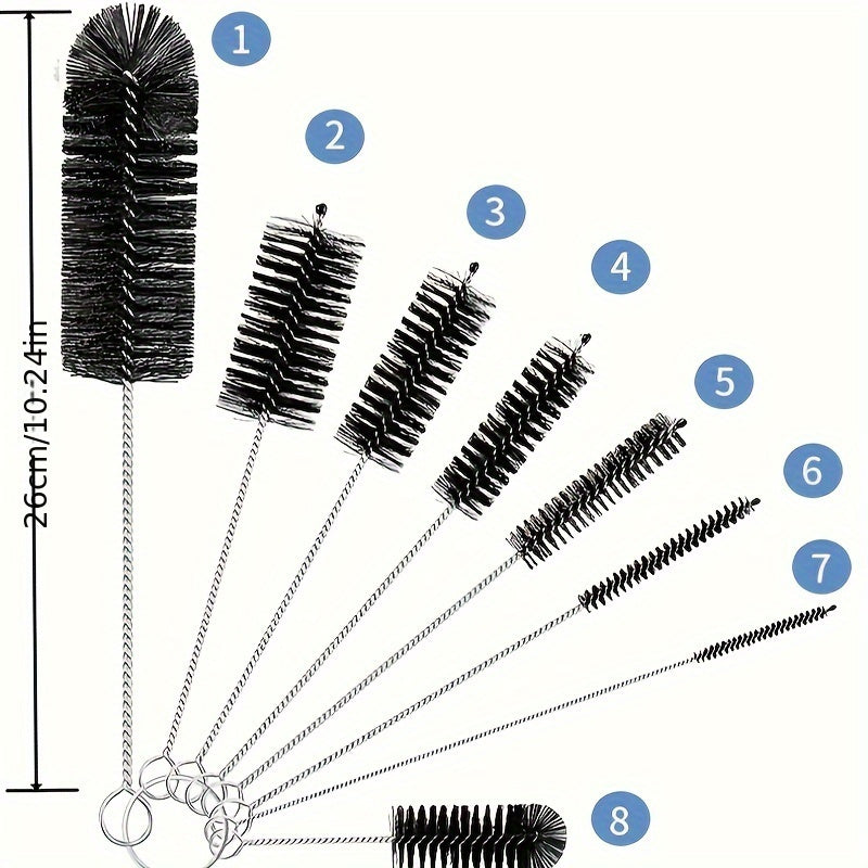 1/8 Set Cleaning Brushes – Pipe Cleaning Brush, Cup Brush, Thin Straw Brush, Long Tube Brush, Drain Pipe Unclogging Brush, Small Straw Brush, Long Bottle Brush, Kitchen Cleaning Brush, Cleaning Supplies & Tools