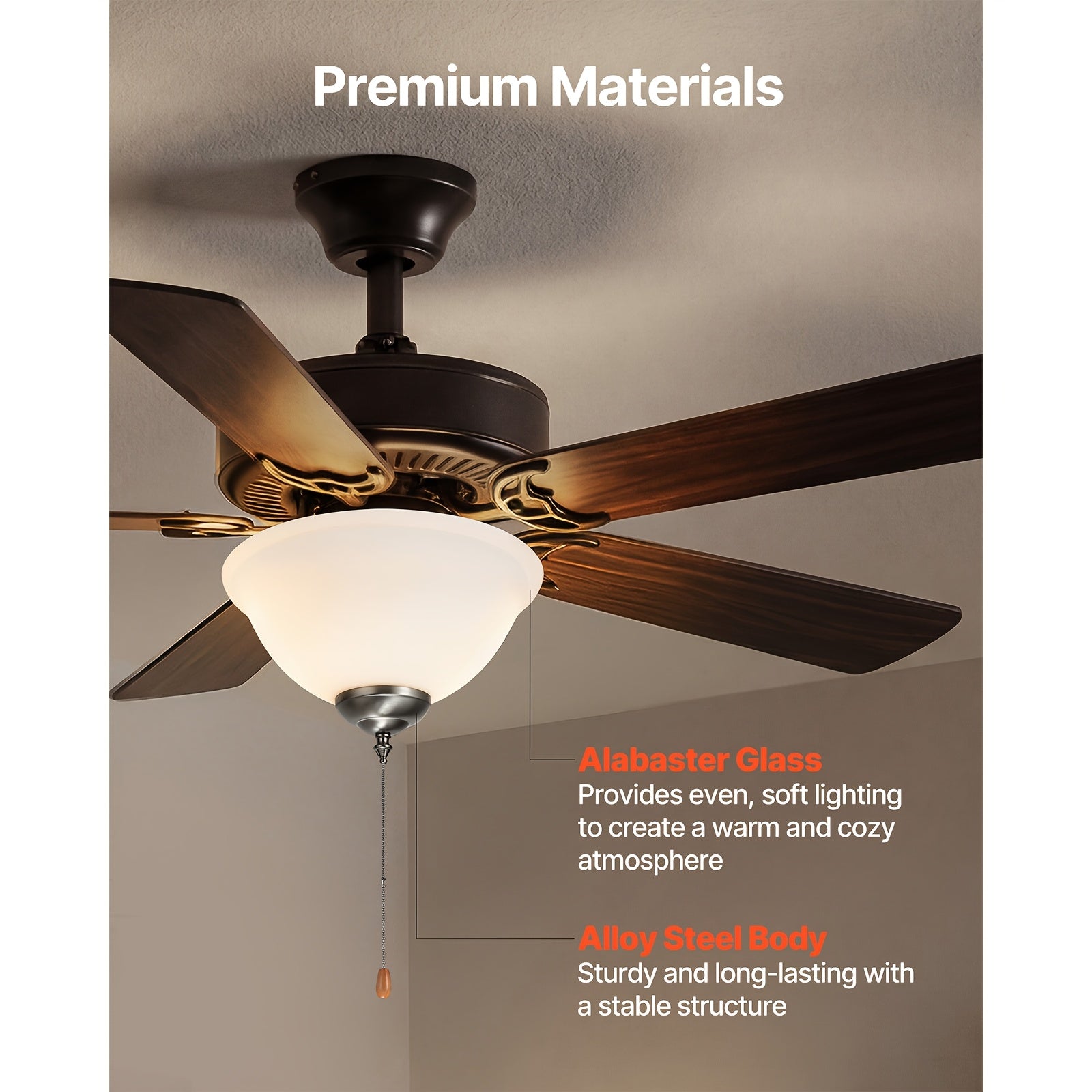 Ceiling Fan Light 1Pc Bowl Shape Pull Chain Design 750lm 110V Plug-Free S001 Available for All Stores