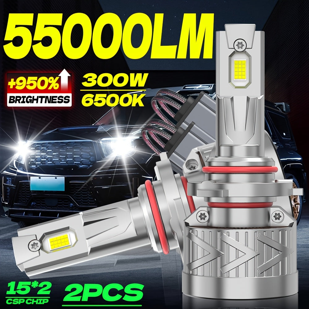 2-Pack LED Car Headlight Bulbs, Compatible with 9005/HB3, 9006/HB4, H1, H7 and H11 Models, 55,000 Lumens No CANBUS Error, 950% Brightness Increase, 6500K Cool White Light, Plug-and-Play, 60,000 Hours Ultra-Long Life