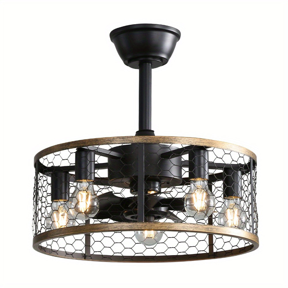 Sofucor Mall 20" Compact Industrial Ceiling Fan, 7 ABS Blades, 5 E26 Bulbs, Remote Control, Reversible DC Motor Ceiling Fan