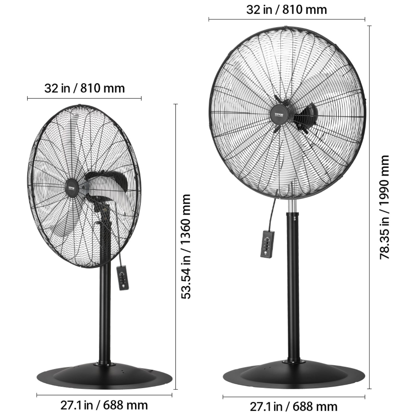 VEVOR 20 Inch Industrial Pedestal Fan, 3-Speed Oscillating Fan with Adjustable Height, 18/20/30 Inch Optional