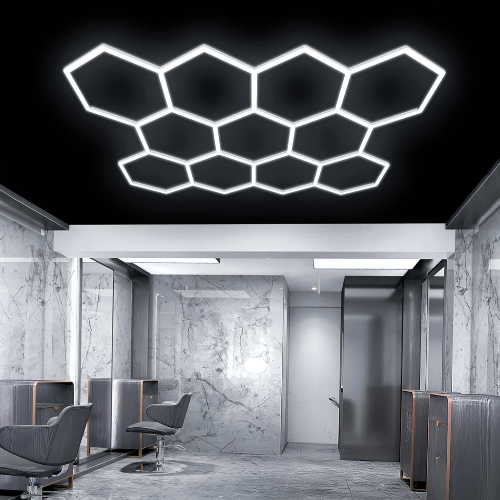LED hexagon garage light, barbershop ceiling light, shopping mall energy-saving lighting lamp, 11 holes 46 tubes, DIY honeycomb tube shapeable, ultra-bright effect LED tube AC100-265V, suitable for energy-saving lighting in garages, gyms