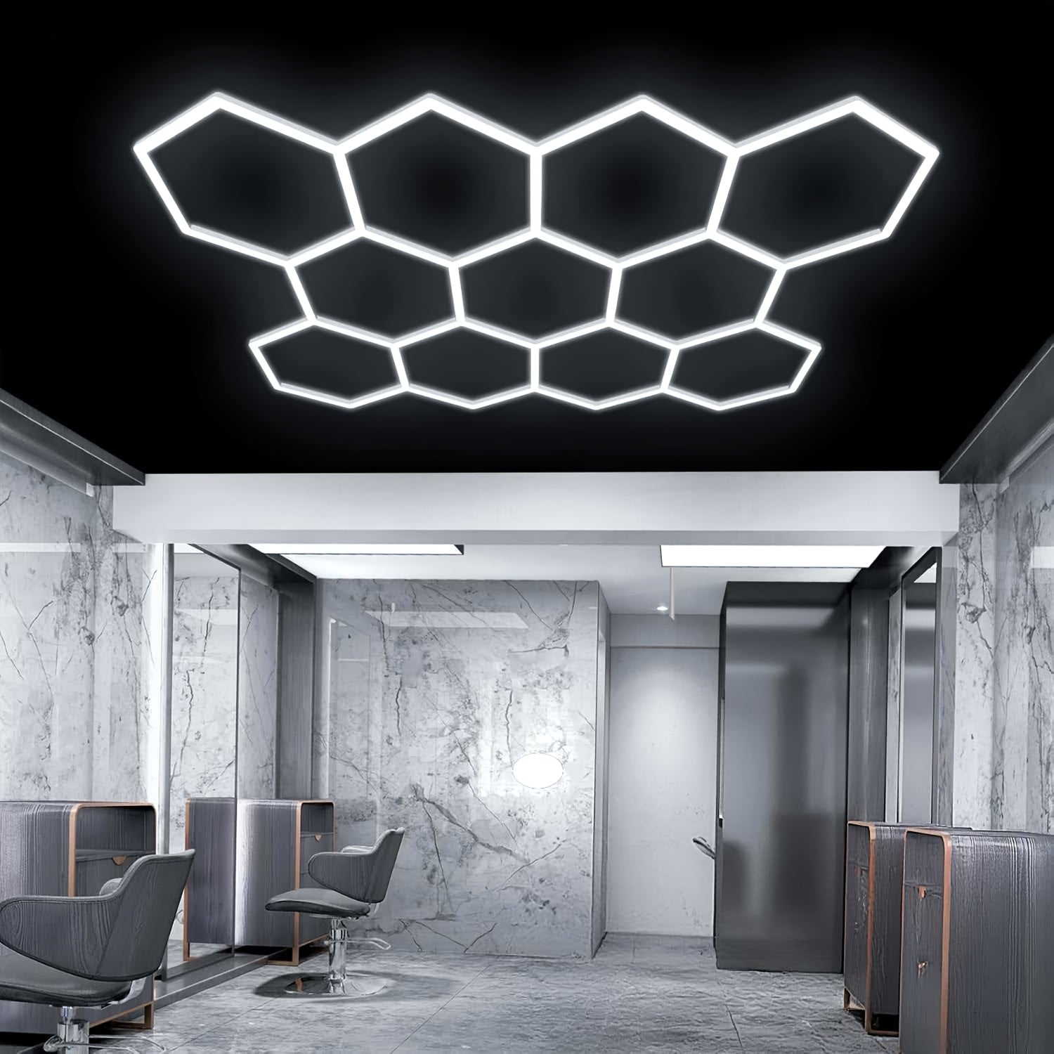 LED hexagon garage light, barbershop ceiling light, shopping mall energy-saving lighting lamp, 11 holes 46 tubes, DIY honeycomb tube shapeable, ultra-bright effect LED tube AC100-265V, suitable for energy-saving lighting in garages, gyms