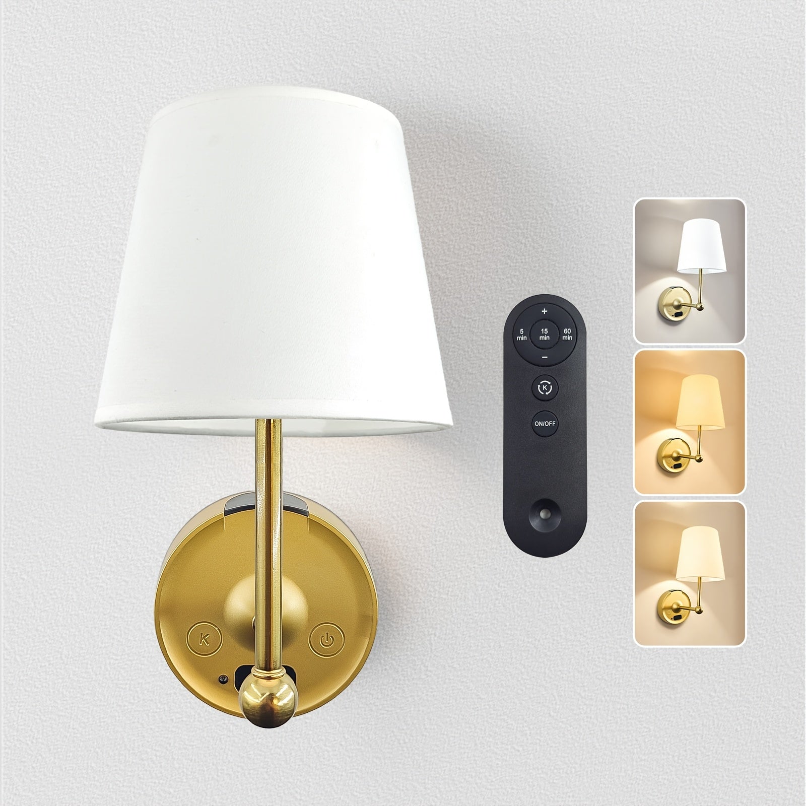 1-Pack Wireless Wall Light (Bulb Included), 3 Color Temperatures Adjustable, with LED Display and Remote Control, Rechargeable Battery 2000mAh (Removable Battery Compartment for Easy Replacement and Charging)