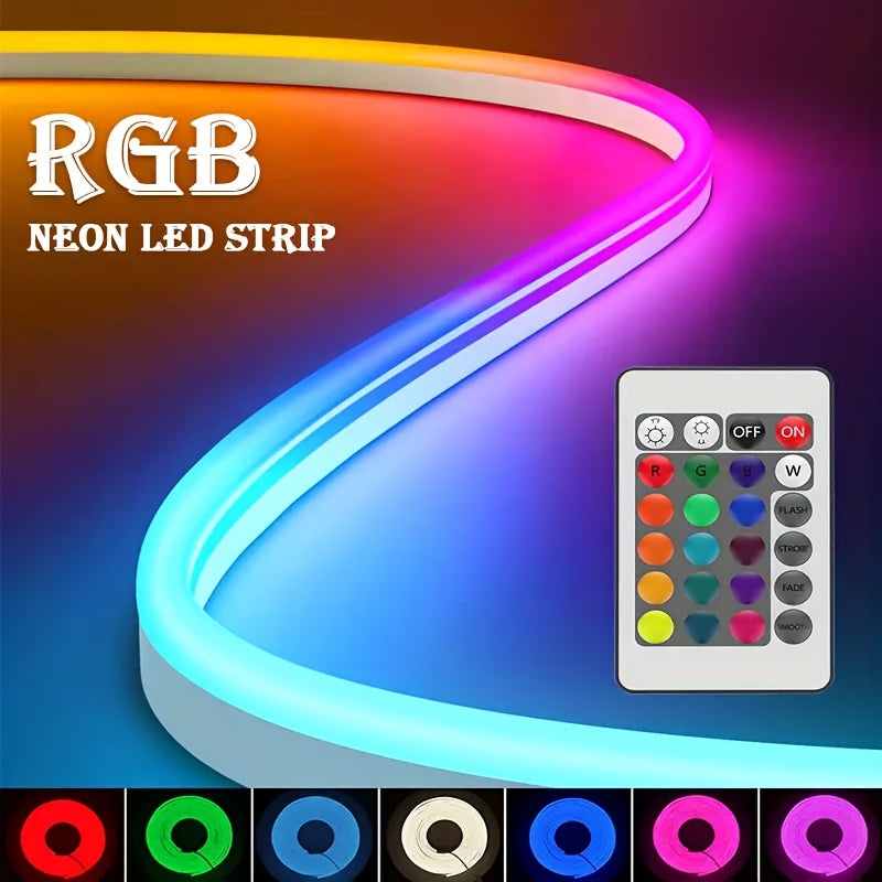 LQHZMYY Rog霓虹灯可弯曲可变色可diy裁剪的多功能RGB LED霓虹灯条 带遥控器 - USB供电，多色游戏与卧室装饰照明|电脑外接配件，适合多种场景，节日派对优选
