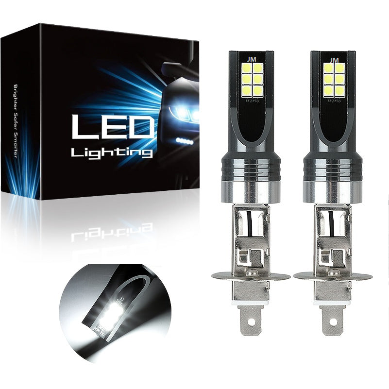 2Pcs H1 LED Headlight Bulbs, Super Bright 1:1 Mini Size Car Light, No Adapter Plug-and-Play, High Power 6500K White Light Canbus H1 Fog Light Bulb, No Battery Included