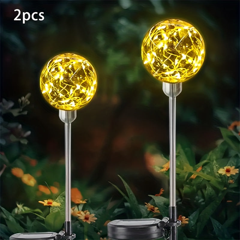 2-Piece Warm White LED Crystal Ball Light Base, Semi-Flush Mount LED with Automatic Light Sensor, Portable Solar Rechargeable Light Fixture, Suitable for Garden, Patio and Holiday Occasions - 600mAh Nickel Battery