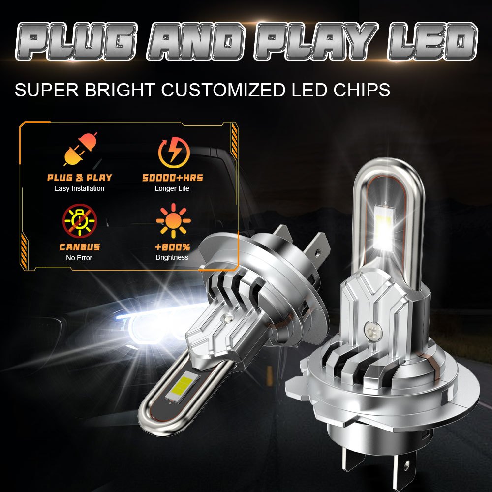 2-Pack Turbo H7 LED High/Low Beam Headlights | Canbus Error-Free, 30000Lm 200W LED CSP Chip, Suitable for Motor Vehicles, No Battery Included