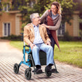 COSTWAY Seniors walker 带座椅，2 合 1 可折叠滚动助行器和轮椅组合，带 9 英寸气动轮胎，适合各种地形，高度可调，人体工程学背部支撑和轻量级铝制框架