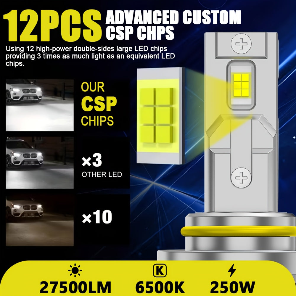2 LED Headlight Bulbs H11/H8/H9 9005/HB3 9006/HB4 High Power 250W 6500K White Car Bulbs Can-Bus Error-Free, High/Low Beam, 800% Brightness Increase, Illumination Range 7874.02 Inches, Plug-and-Play, No Battery Included