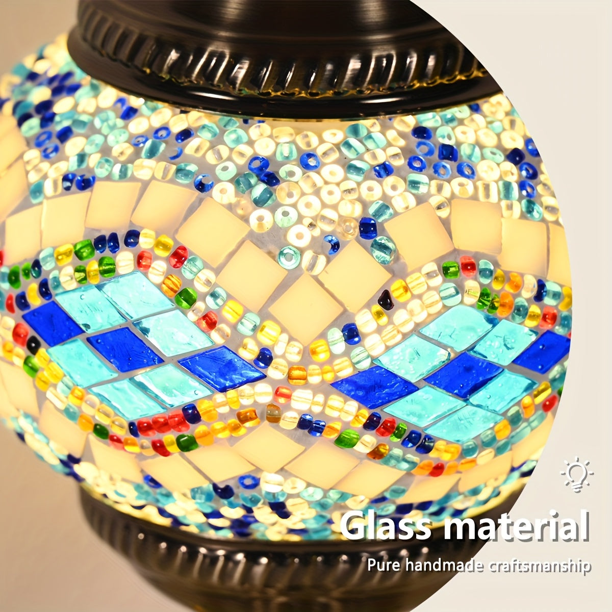 Turkish Moroccan style lantern, bronze base, colorful handmade mosaic glass, bohemian style night light, bedroom decoration, holiday gift (LED bulb included)