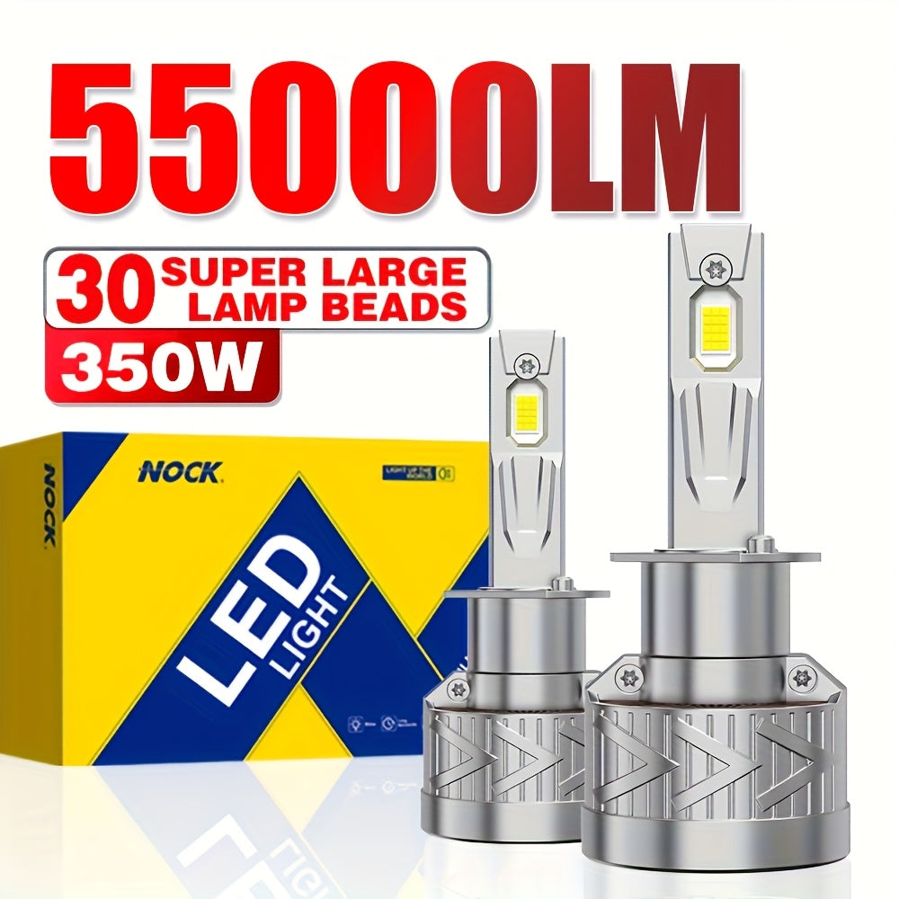 2 Super Bright LED Car Headlight Bulbs, Compatible with H8 H1-D013 H4/H7/9005/H4/9003/HB2/H11/H18/H16, 55000 Lumens 350W 1000% Brightness, Aluminum Housing, 12V