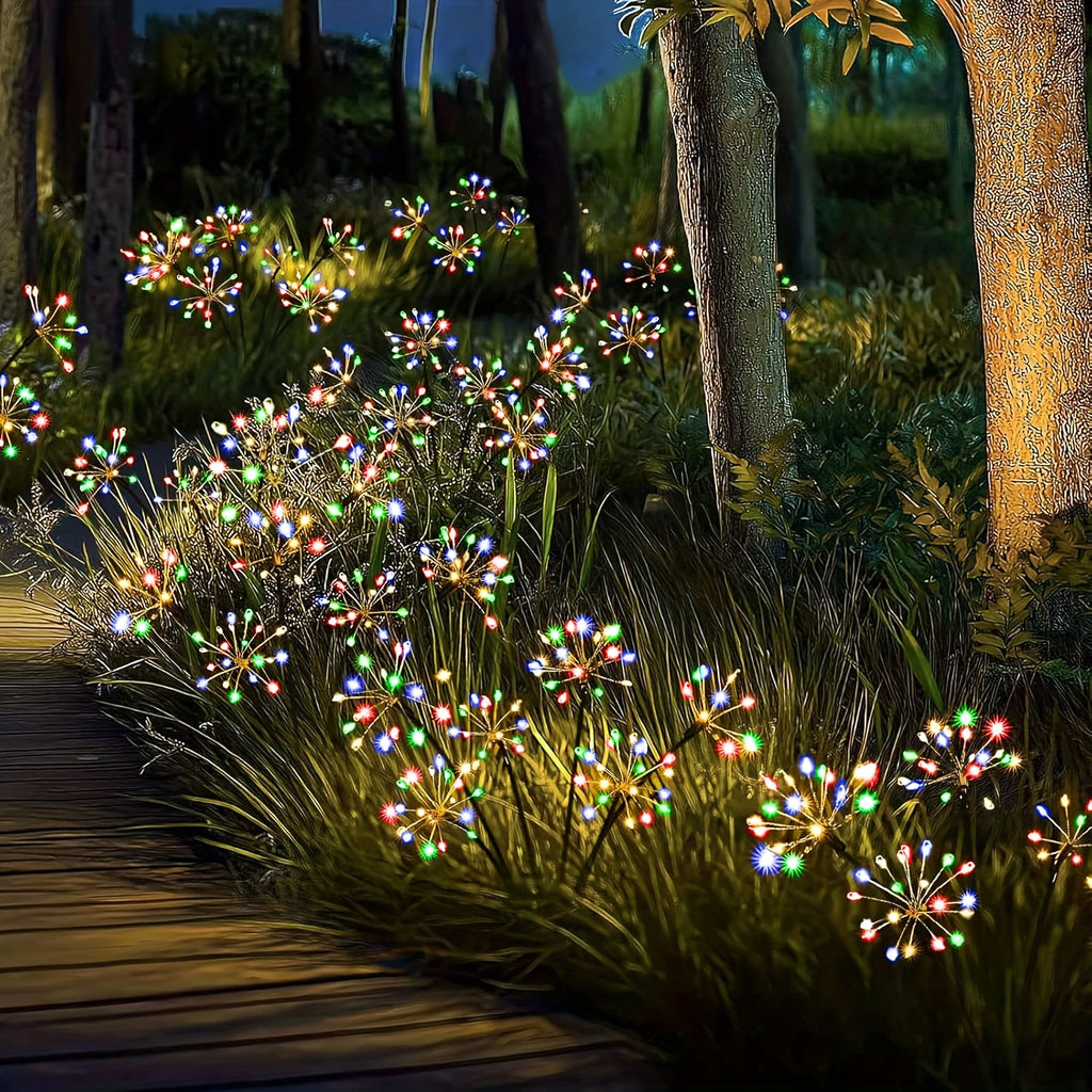 1/2 Piece Colorful 120LED Solar Fireworks Light Outdoor Courtyard Decoration, 8-Mode Sunset Dawn Light Garden Path Light, Solar Starburst Light Suitable for Patio Balcony Decoration
