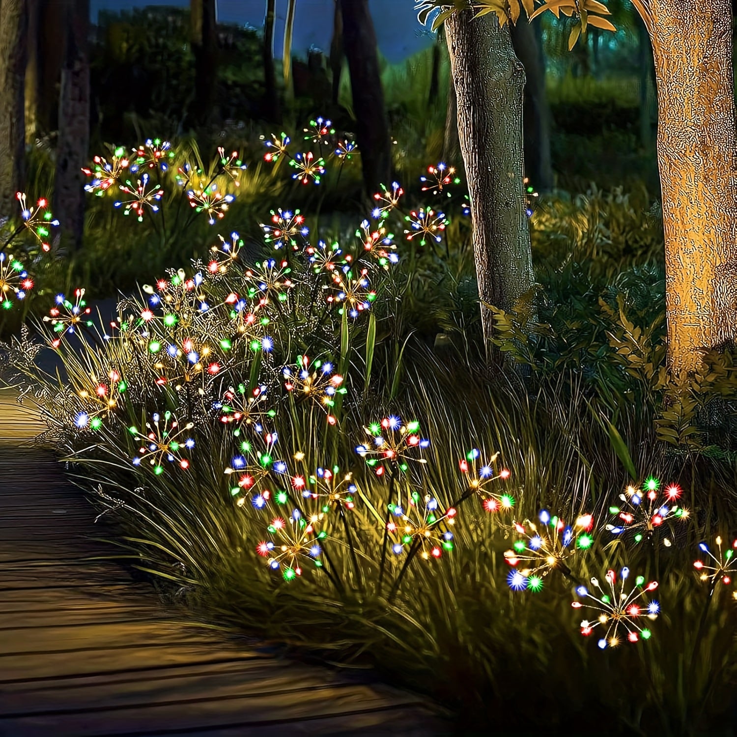 1/2 Piece Colorful 120LED Solar Fireworks Light Outdoor Courtyard Decoration, 8-Mode Sunset Dawn Light Garden Path Light, Solar Starburst Light Suitable for Patio Balcony Decoration