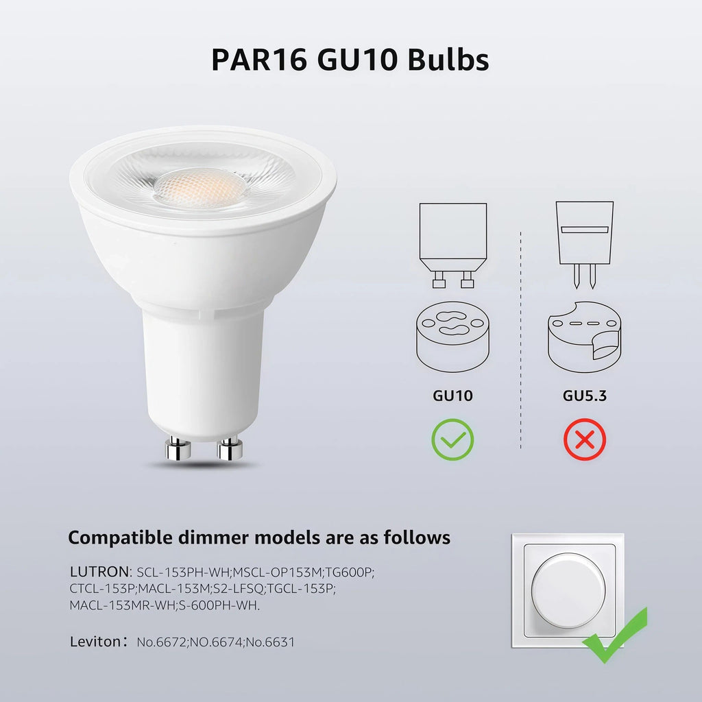 MTC GU10 LED bulb, dimmable GU10 bulb, 5000K daylight white bulb, 5.5W PAR16 LED spotlight bulb, 50W halogen equivalent track bulb, suitable for kitchen, range hood, bedroom, 6-pack