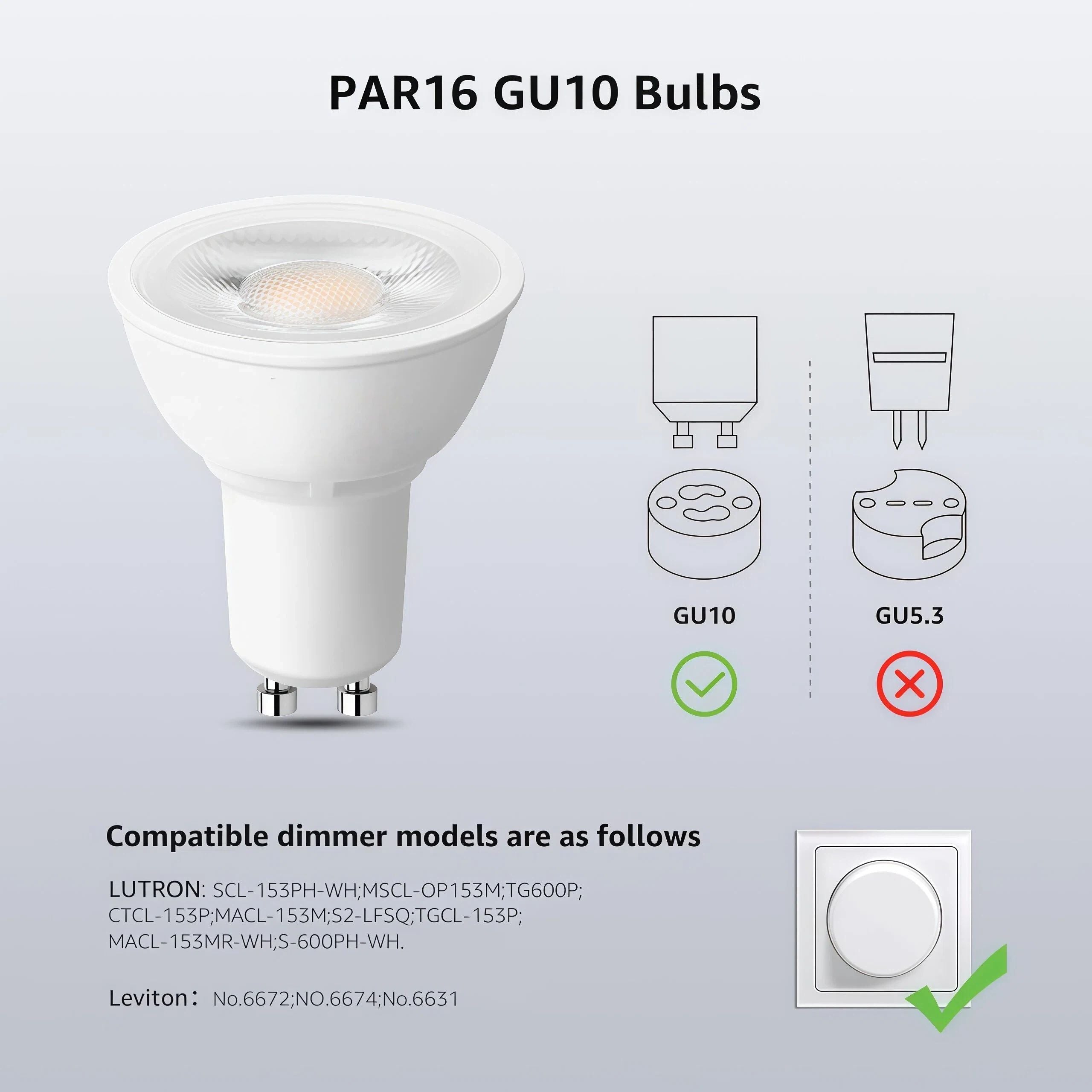 MTC GU10 LED bulb, dimmable GU10 bulb, 5000K daylight white bulb, 5.5W PAR16 LED spotlight bulb, 50W halogen equivalent track bulb, suitable for kitchen, range hood, bedroom, 6-pack