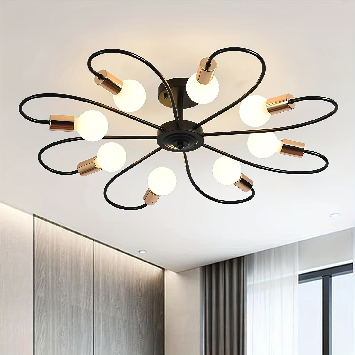 Modern Black Floral Ceiling Light, Perfect for Kitchen, Dining Room, Hallway, Bedroom, Café, Restaurant, and Any Space You Like (Bulb Not Included)