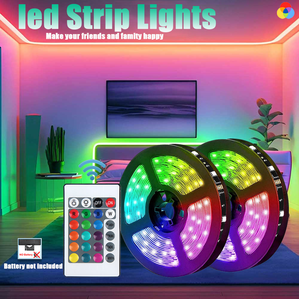RGB 5050 LED灯带配24键控制器，变色发光LED灯串，39.37英寸至1574.8英寸LED灯带，适用于卧室、厨房、电视背景墙及节日装饰（圣诞节、万圣节、生日）
