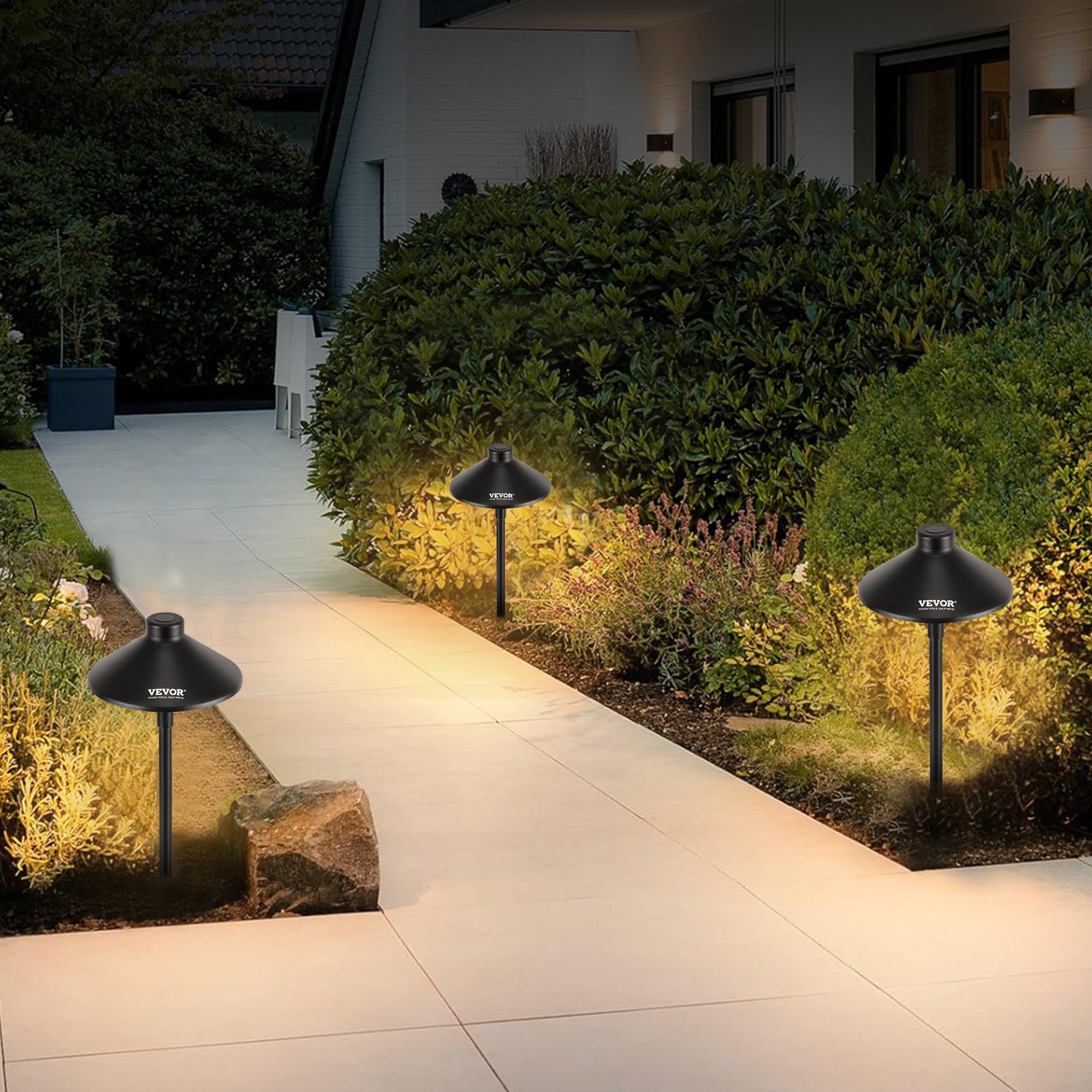 VEVOR 12 Pack Low Voltage Landscape Path Lights, 3W 210LM 12V-24VAC/DC Outdoor LED Pathway Lighting, 3000K Warm White with Quick Connector, IP66 Waterproof for Courtyard Garden Sidewalk