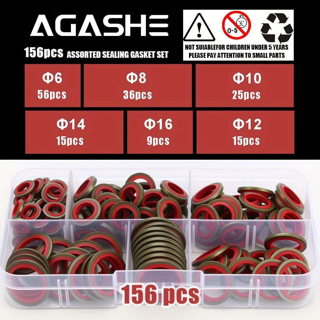 156pcs/box OR 106pcs/box OR 56pcs/box Car Oil Pan Drain Plug Rubber Drain Lock Rubber Drain Plug Replaceable Gasket Seal Kit M6 M8 M10 M12 M14 M16 NBR Metal Sealing Washer Gasket Set | High Pressure Hydraulic
