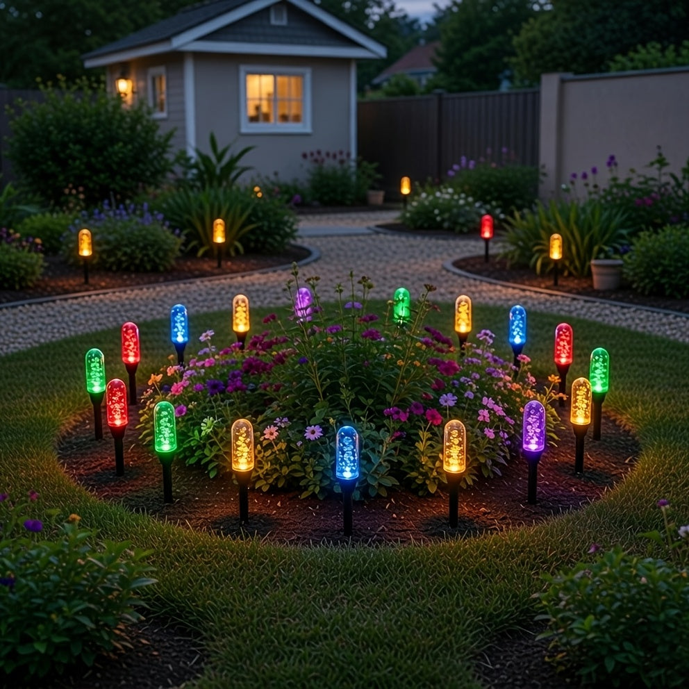 [3D] 20/10 LED Outdoor Solar Lawn Light - Garden & Ambience Ground Insert Light. Suitable for Path & Party Decoration; Perfect for Walkway, Courtyard, Lawn, Wedding, Camping, Easter & Mother's Day Decoration