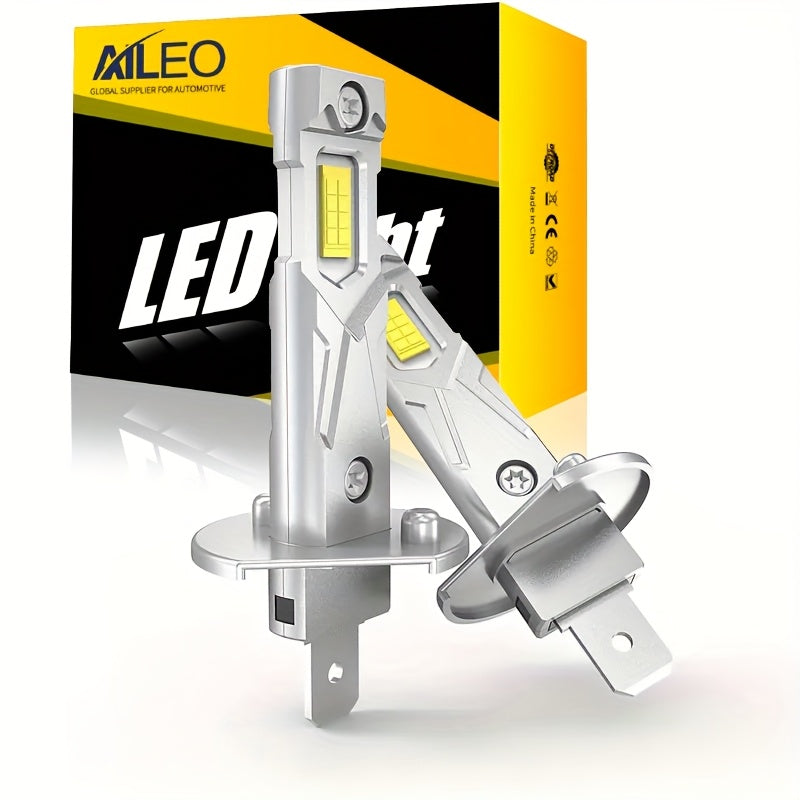 AILEO 2-Pack H1 LED Headlight & Fog Light Bulbs - Super Bright 16000LM, 6000K White Light, No Glare, Aluminum Housing, 12V