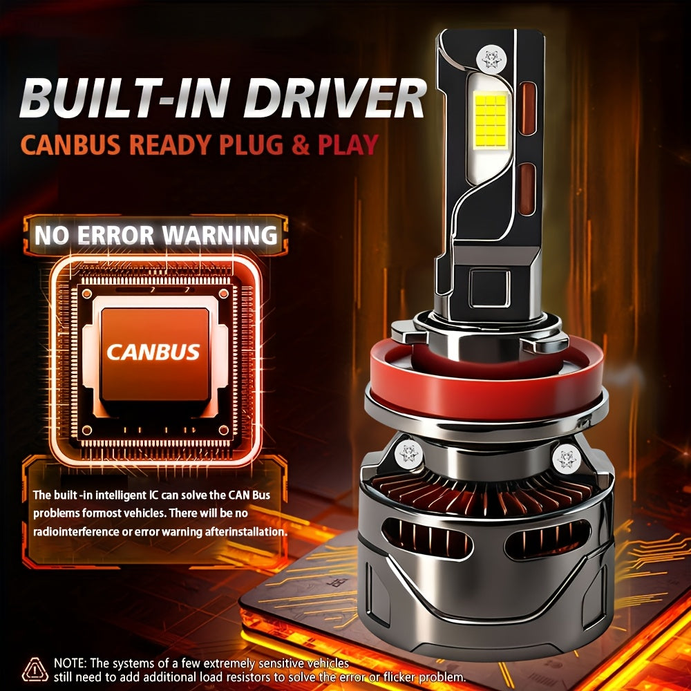 2-Pack H11 LED Headlight Bulbs H11 Super Bright Headlight Bulbs 390W High Power 59500 Lumens 7500K Color Temperature Fits H1, H4, H7, H11 Models Improves Night Driving Safety 900% Brightness Increase HB3, 9005, HB4, 9006, HIR2