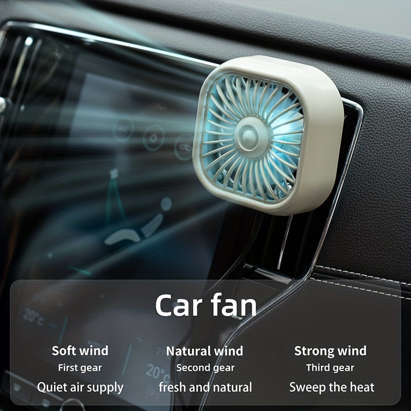 Portable Car Air Vent Fan, USB Powered Mini Fan with Gradient RGB Atmosphere Light, Universal Car Cooling Fan for Front/Rear Vents