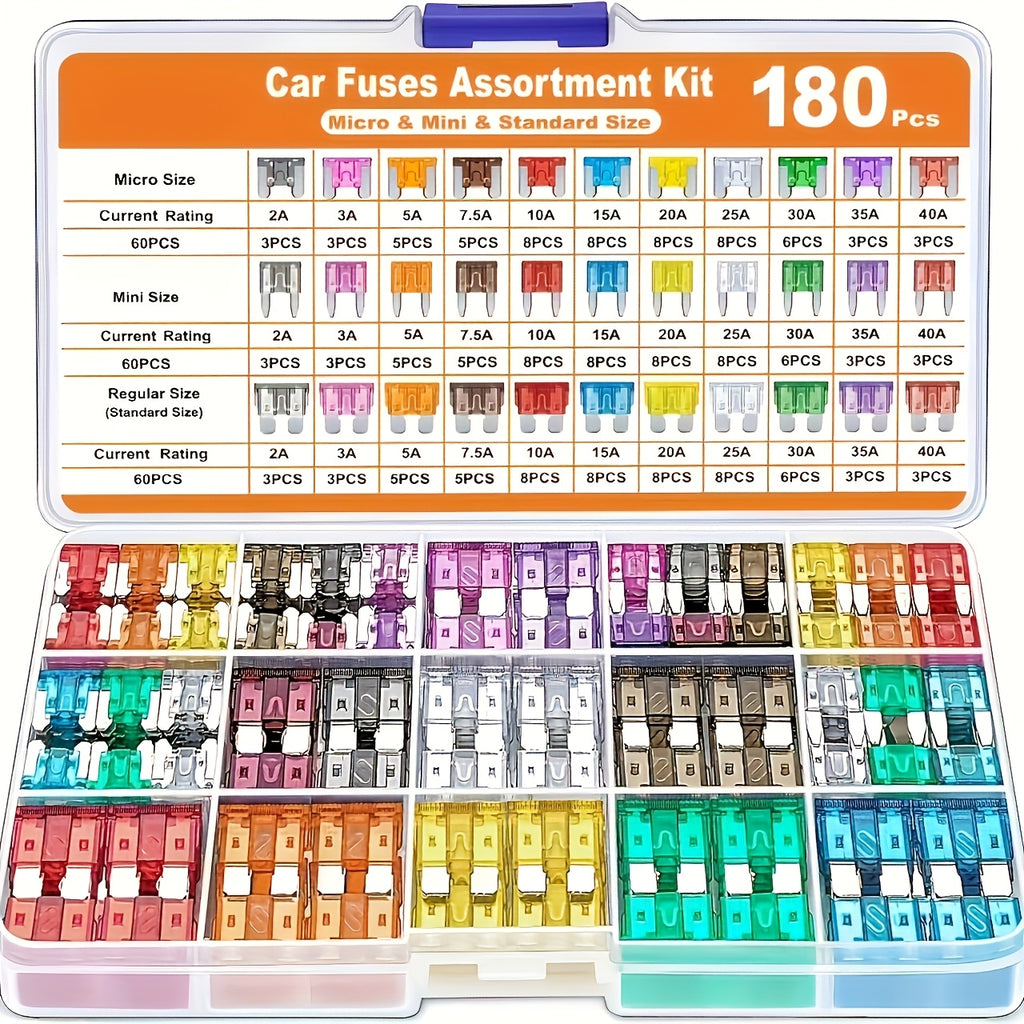 180/300-Piece Automotive Fuse Kit – Includes 60 Mini Blade Fuses, 60 Standard Auto Fuses, 60 Micro Fuses & 1 Fuse Puller – For Cars, RVs, Trucks & Motorcycles