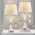 Touch control table lamp for bedroom, 3-way dimmable white drum shade modern bedside night light set of 2 with 2 USB charging ports (bulbs included)