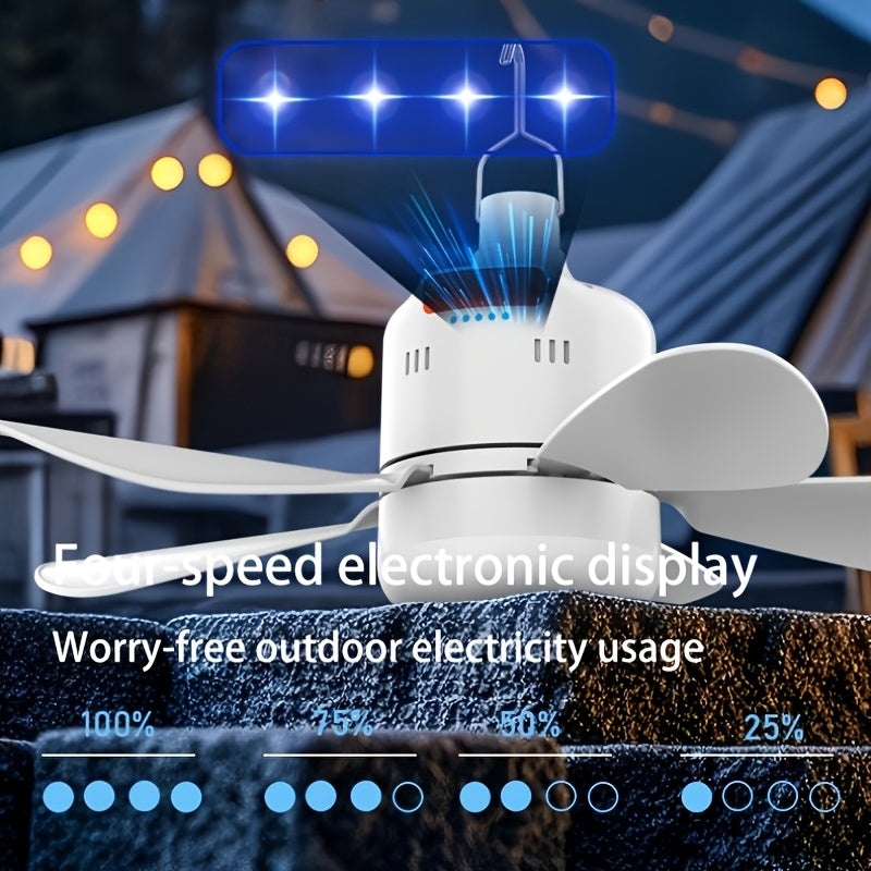 USB Rechargeable Portable Fan Light, 3 Brightness LED & 3 Strong Wind Speeds, 3000mAh Built-in Battery, Detachable Fan Blades, IP65 Waterproof Remote Control Camping Lantern Flashlight