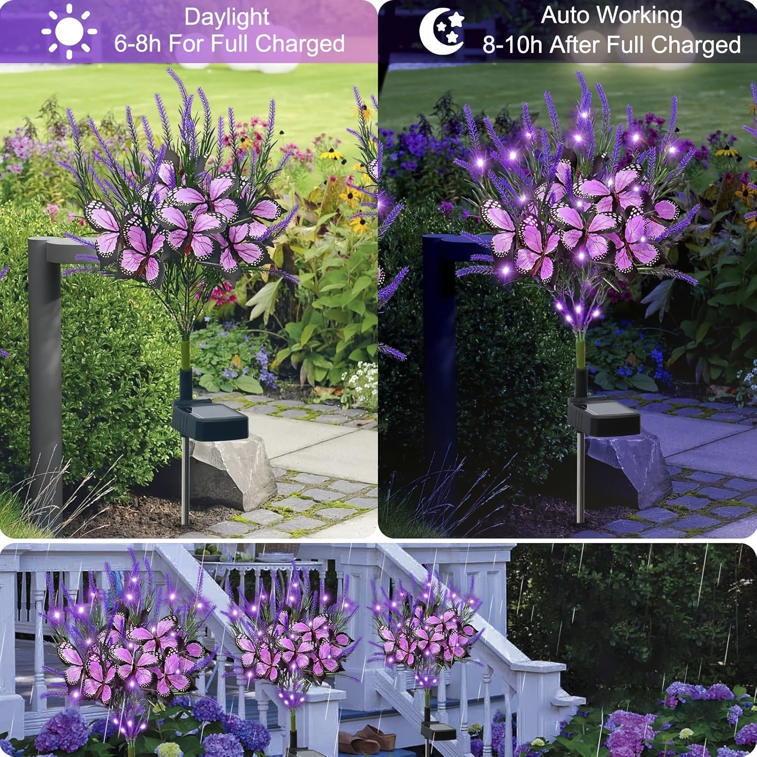 4pcs Solar Lavender with Butterfly Flower Light LED Outdoor Decoration Courtyard Garden Villa Atmosphere Lawn Ground Insert Landscape Light Party Decorative Flower Light