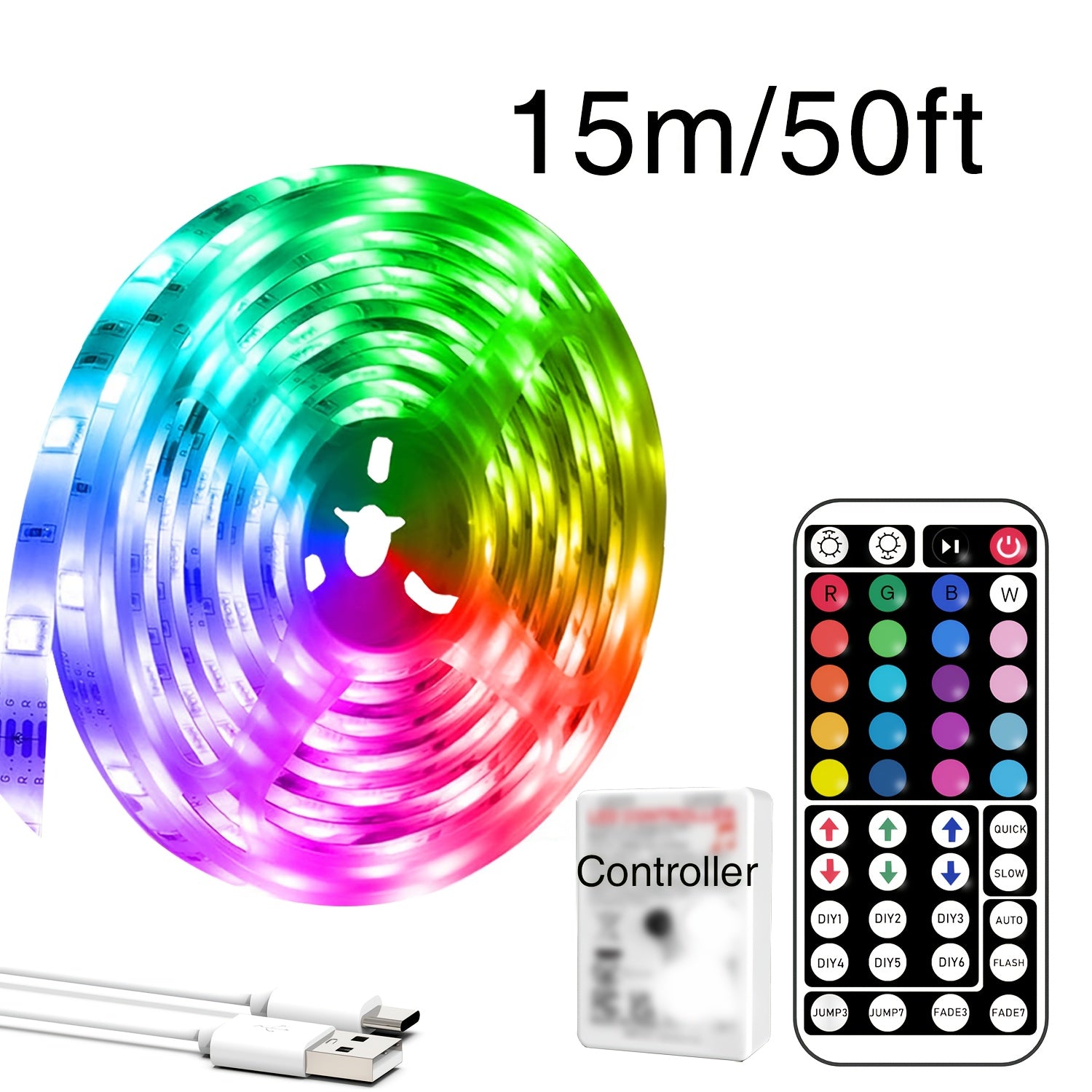NBBUFF 卧室 LED 灯条，39.37英寸-1181.1英寸，RGB 灯带，带 44 键遥控器，颜色可调，USB 供电，适用于床头客厅，节日礼物，游戏派对装饰灯，电视背景灯，万圣节，婚礼酒吧装饰